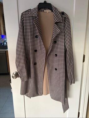 Solitaire Black & White Houndstooth Pea Coat